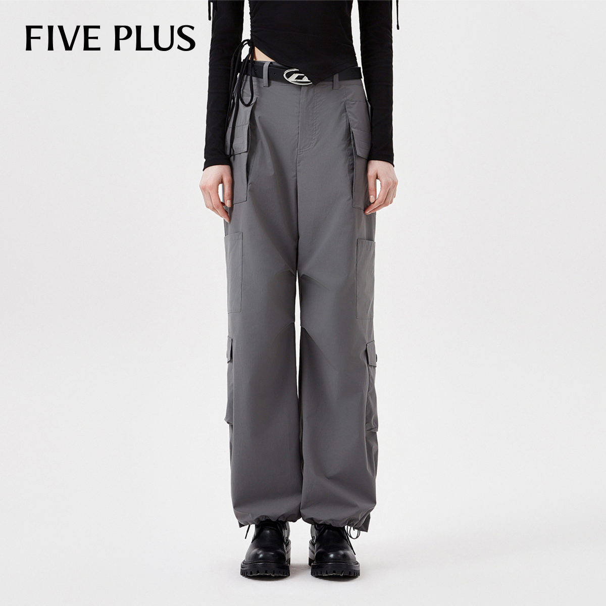 【陈大可专属】FIVE PLUS冬装长裤女bf工装风阔腿宽松直筒休闲裤口