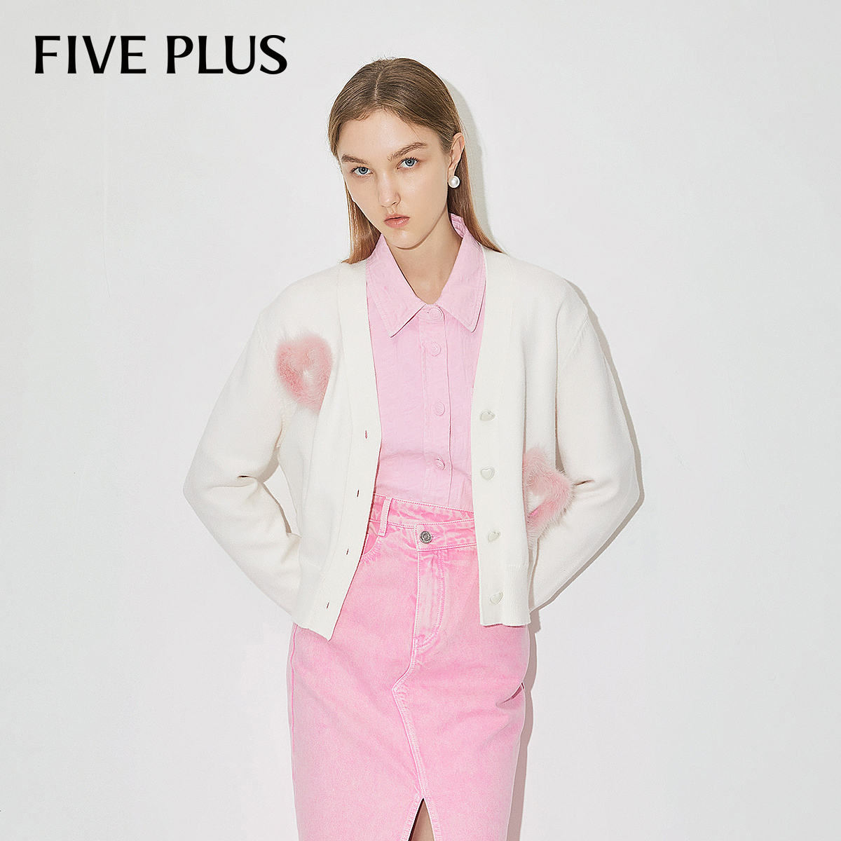 【商场同款】FIVE PLUS针织衫V领减龄毛衣开衫2LA1036210