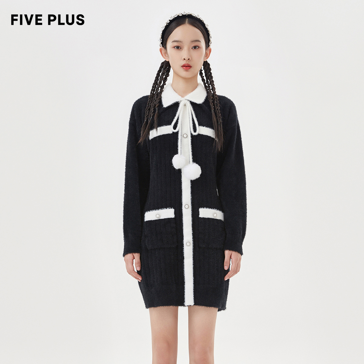 【商场同款】FIVE PLUS小香风撞色毛织连衣裙2WE4082050