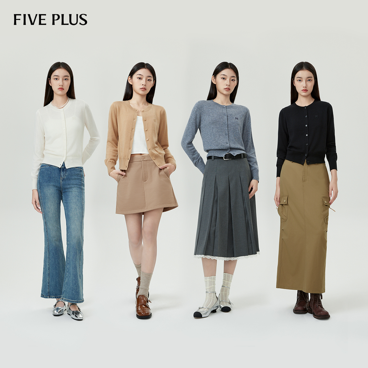 【小云总专享】FIVE PLUS可机洗混纺长袖针织开衫雅丹风气质显瘦