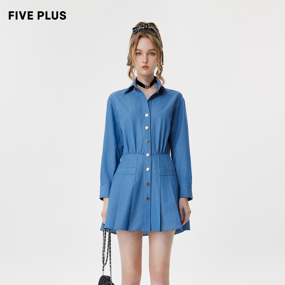 FIVE PLUS连衣裙女衬衫领长袖收腰裙子2TD3082020