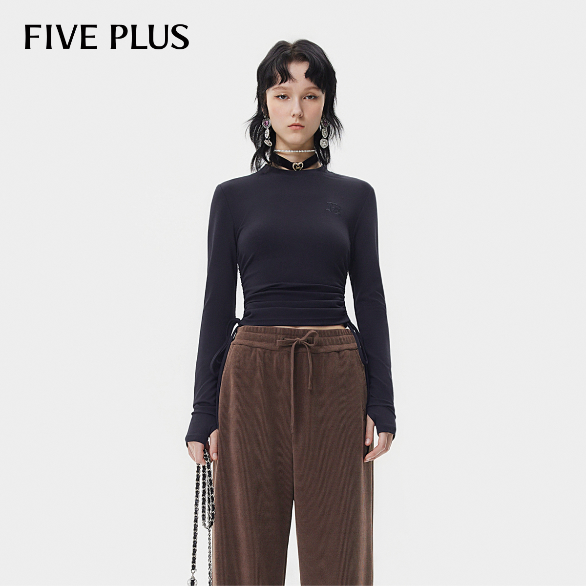 【小云总专享】FIVE PLUS薄荷曼波抽绳修身短上衣打底衫2TN3024440