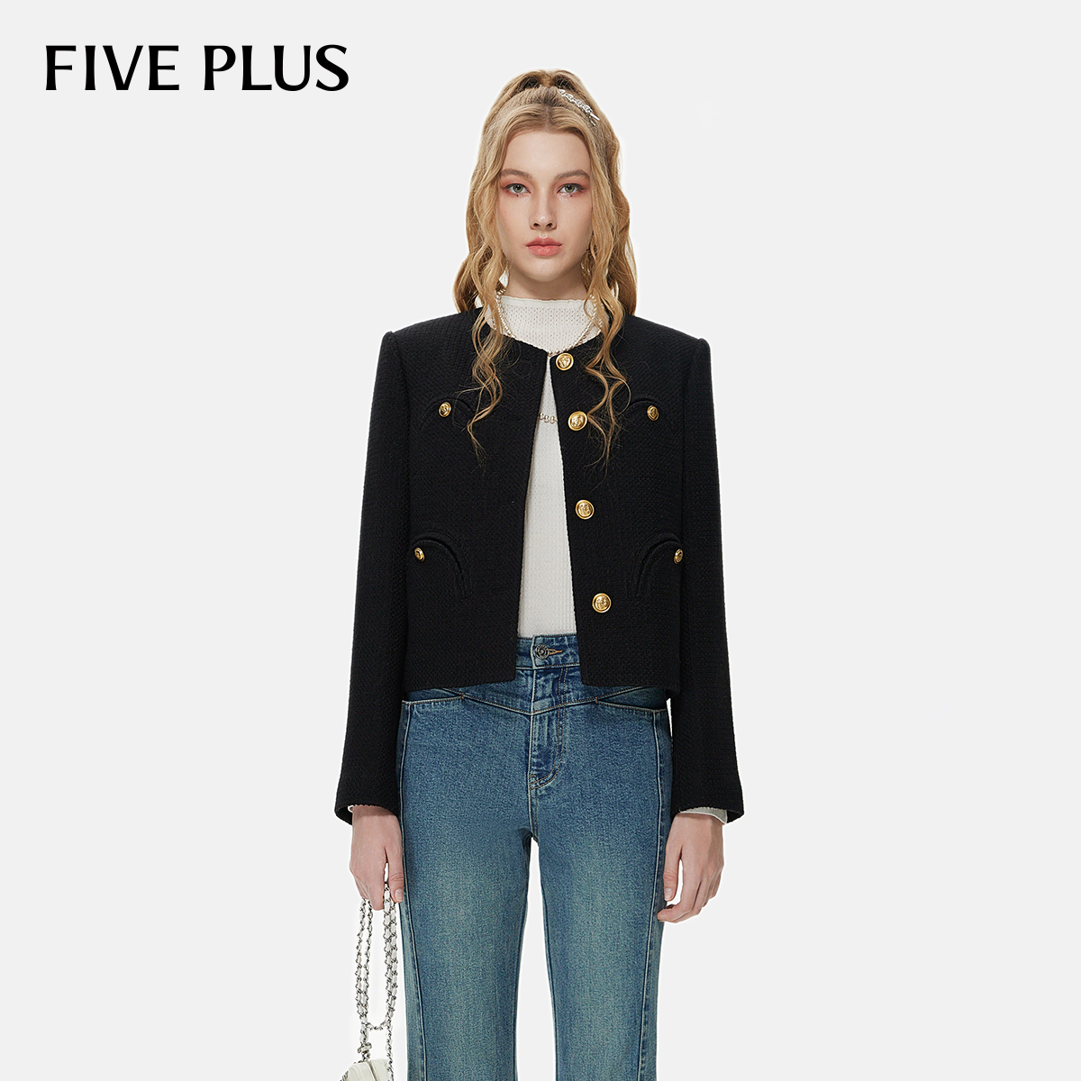 FIVE PLUS小香风短外套女正肩箱型高级感复古气质流光2TE4043420
