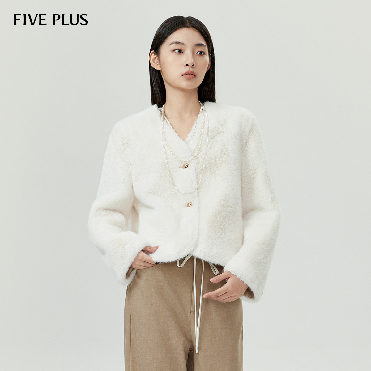 【商场同款】FIVE PLUS毛毛外套软糯蓬松仿皮草保暖静奢2LE3042950