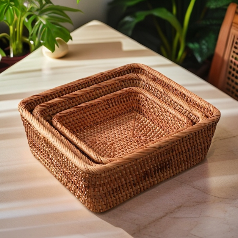 越南秋藤手工编织植物真藤馒头筐藤编水果篮零食收纳筐