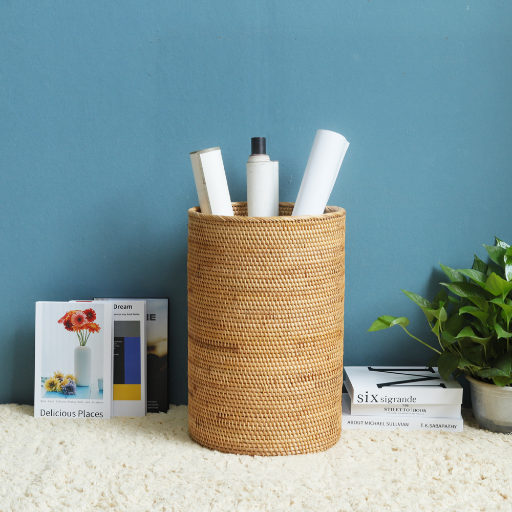 越南秋藤手工编织藤编收纳筐植物真藤书画筒创意插花筒