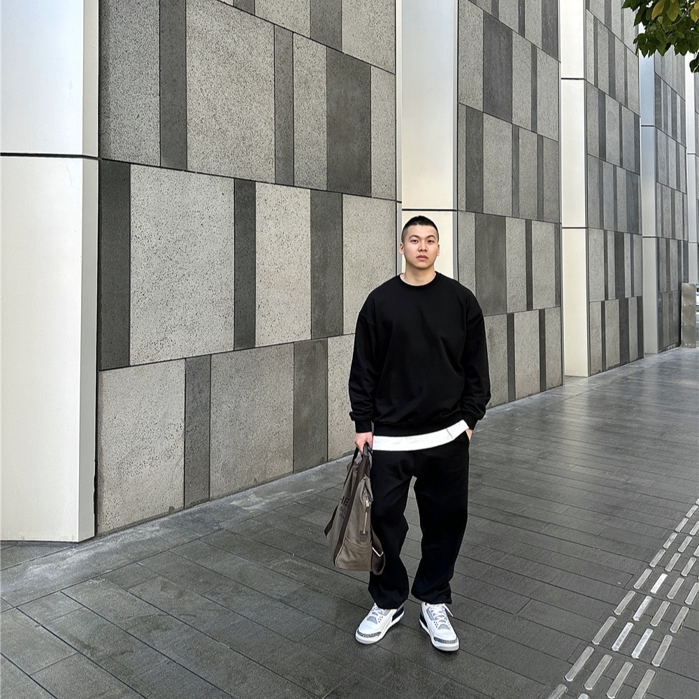 AHWOW美式街头重磅毛圈440克重宽松圆领纯色卫衣男女潮牌卫衣休闲