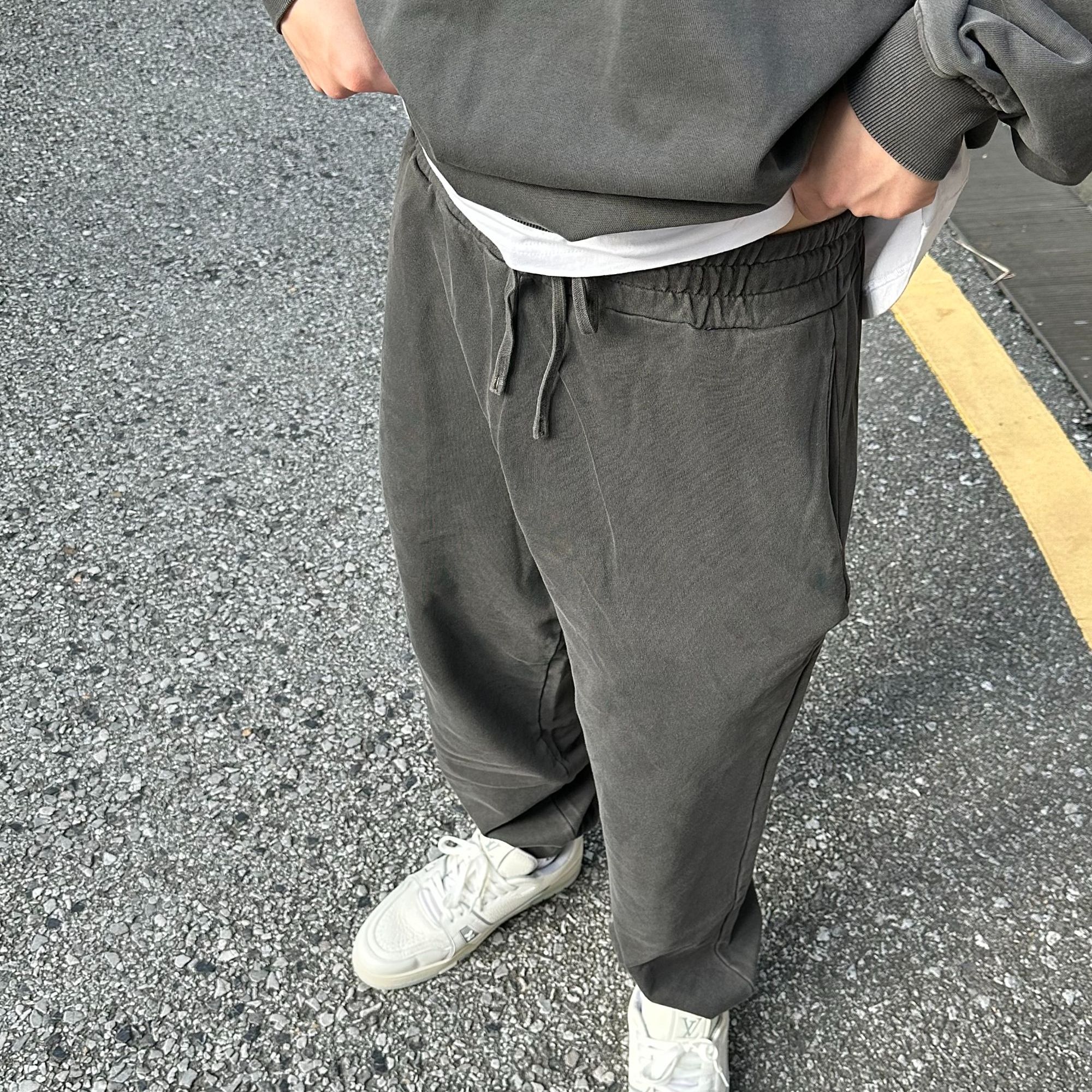 AHWOW男装2024秋季街头潮流宽松毛圈休闲裤长裤束脚水洗男女卫裤