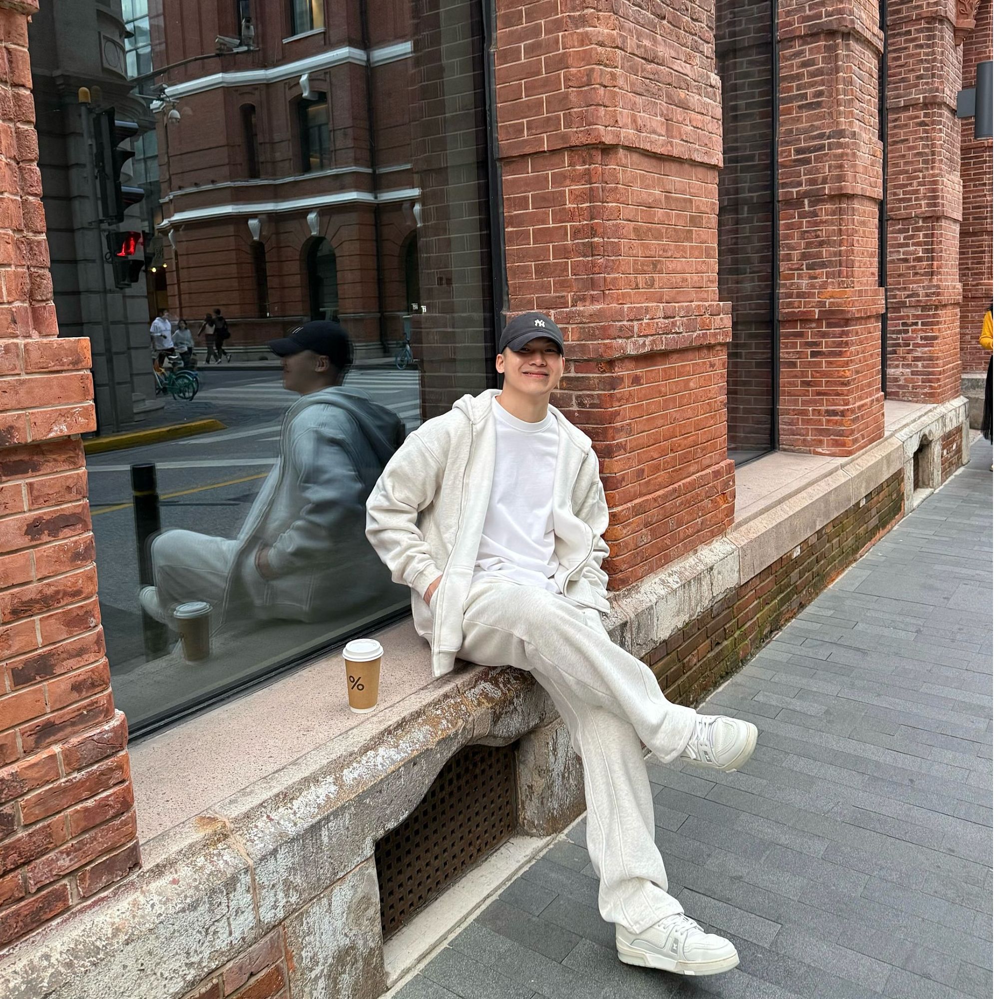 AHWOW冬季美式拉链加绒宽松连帽外套cleanfit男休闲运动套装上衣