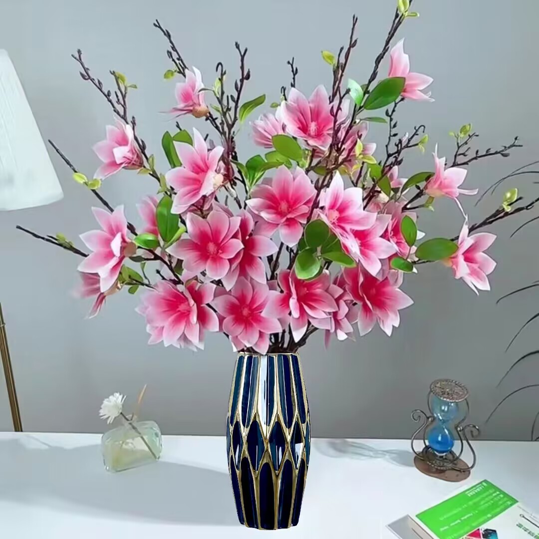 千禧玉兰花高品质仿真PU假花室内客厅玄关装饰品摆设水洗花束插花