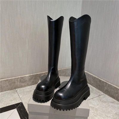欧洲站不过膝靴女秋冬厚底松糕瘦瘦靴弹力靴长筒靴机车骑士靴