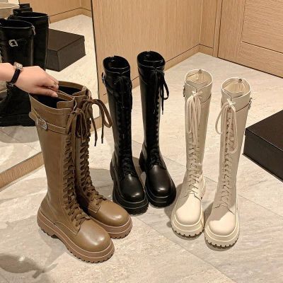 不过膝长靴女小个子显瘦女靴新款秋季厚底高筒英伦风骑士靴春秋