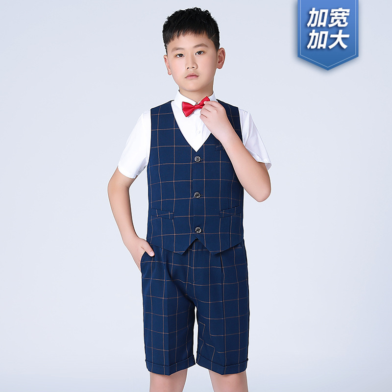 男童加大西装套装胖宝宝加肥礼服马甲短袖衬衫夏季套装英伦风帅气