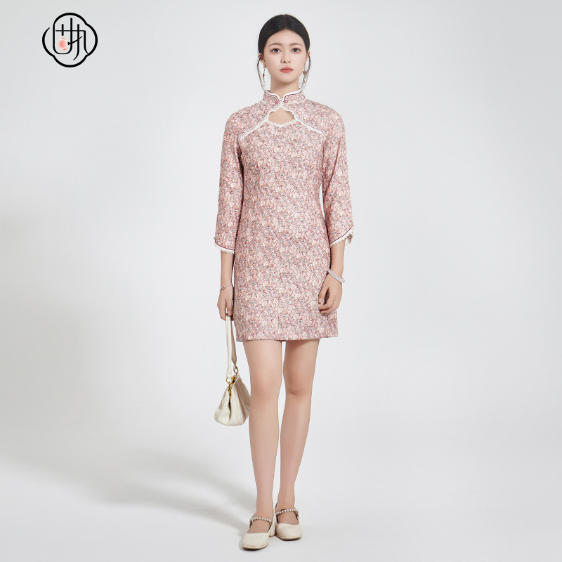 【诗语专属】固执中国风立领碎花短款改良版旗袍裙50113QP06880