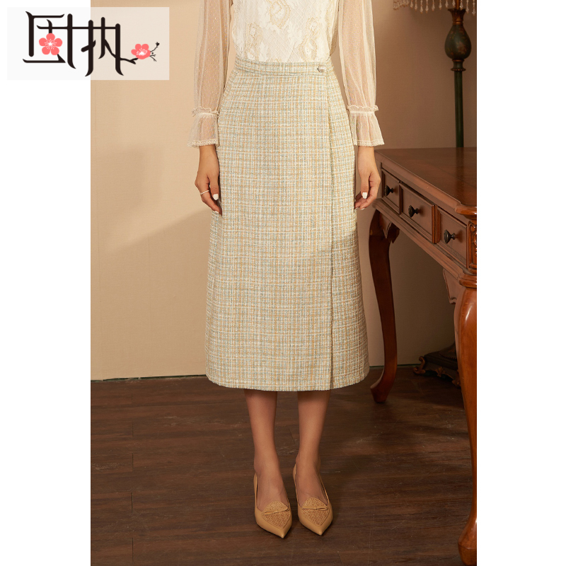 【诗语专属】固执秋季新款格子百搭a字裙中长款半身裙51204BQ05973