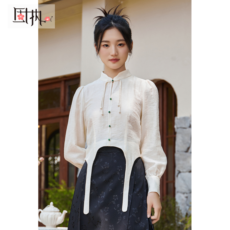 固执秋季新款中式立领长袖泡泡袖小衫上衣女80133SY08348