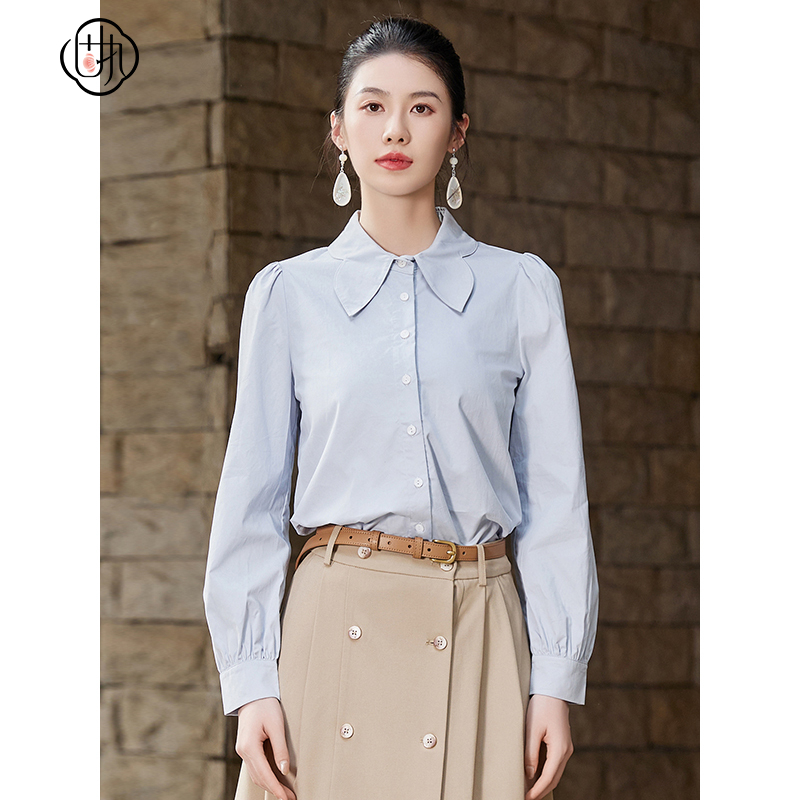 固执秋季新款学院风翻领长袖衬衫女装30033CS08589