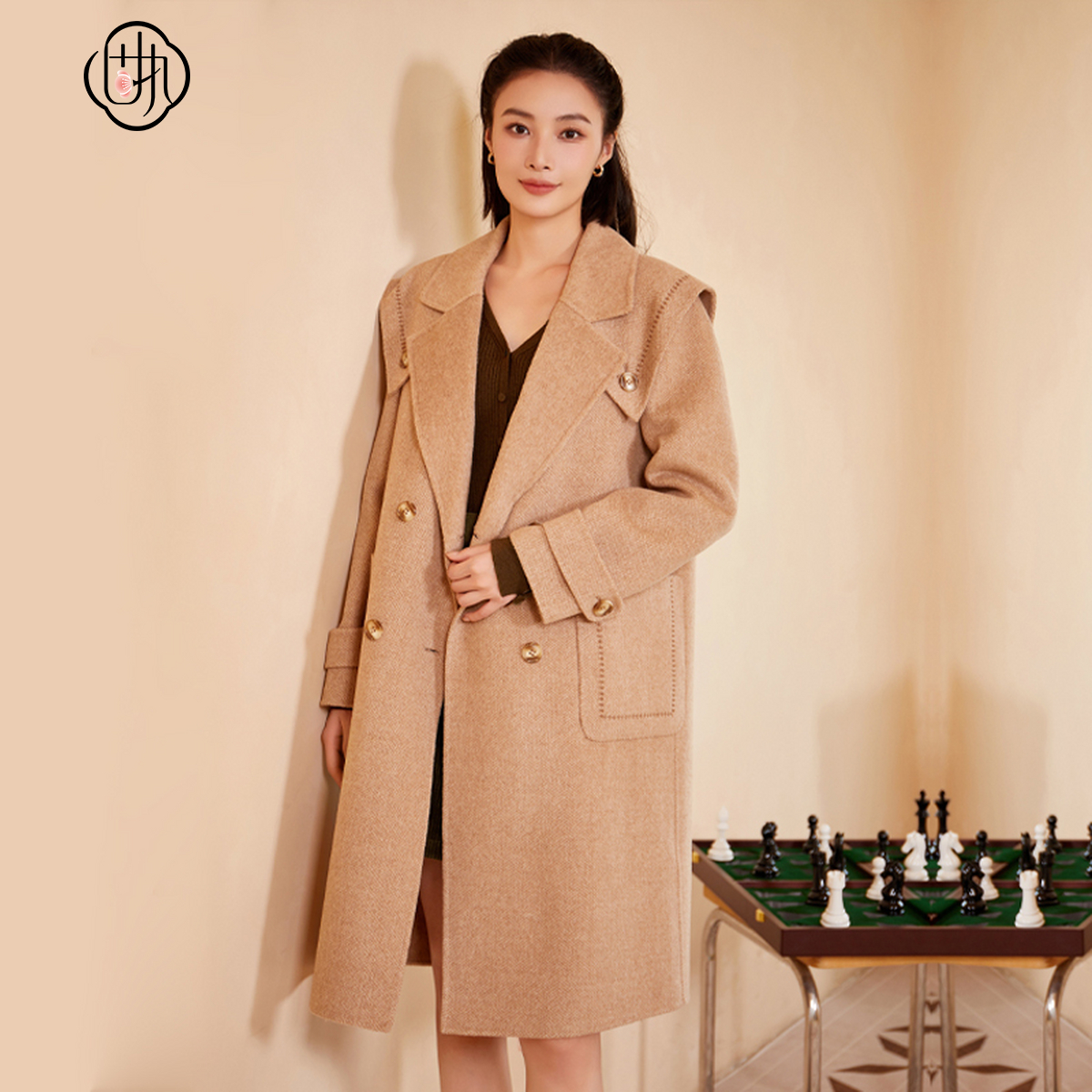 固执秋冬新款学院风中长款双面毛呢大衣外套女93934MT08686时尚