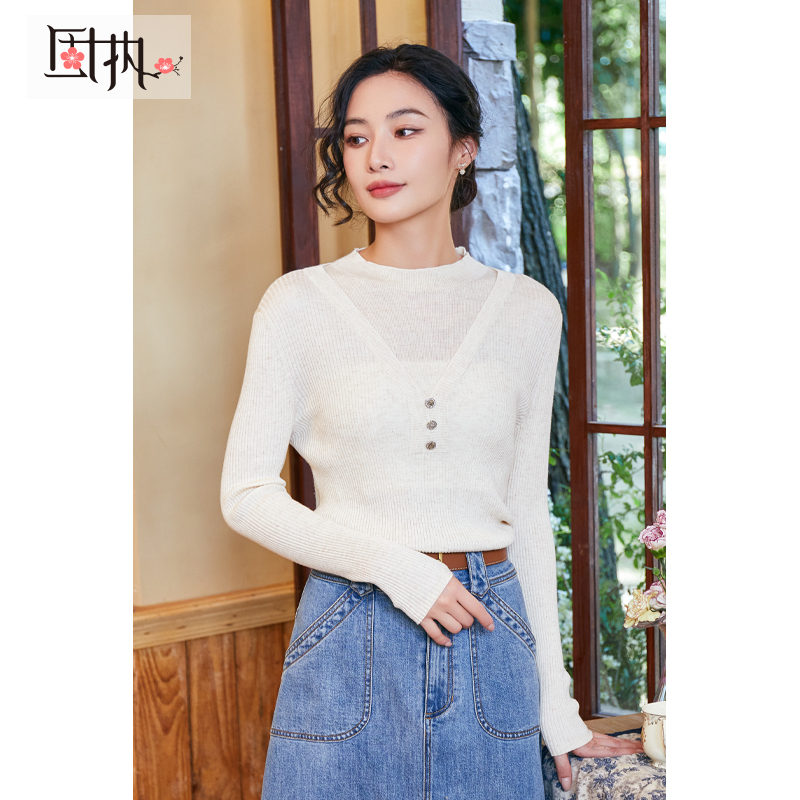 【芊芊专属】固执学院风圆领长袖修身套头针织毛衣女80133MY08556