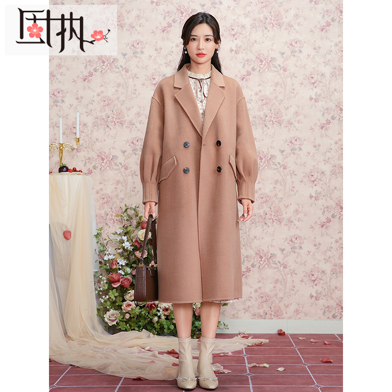 固执秋冬新款学院中长款双面毛呢大衣外套女93923MT07717显瘦