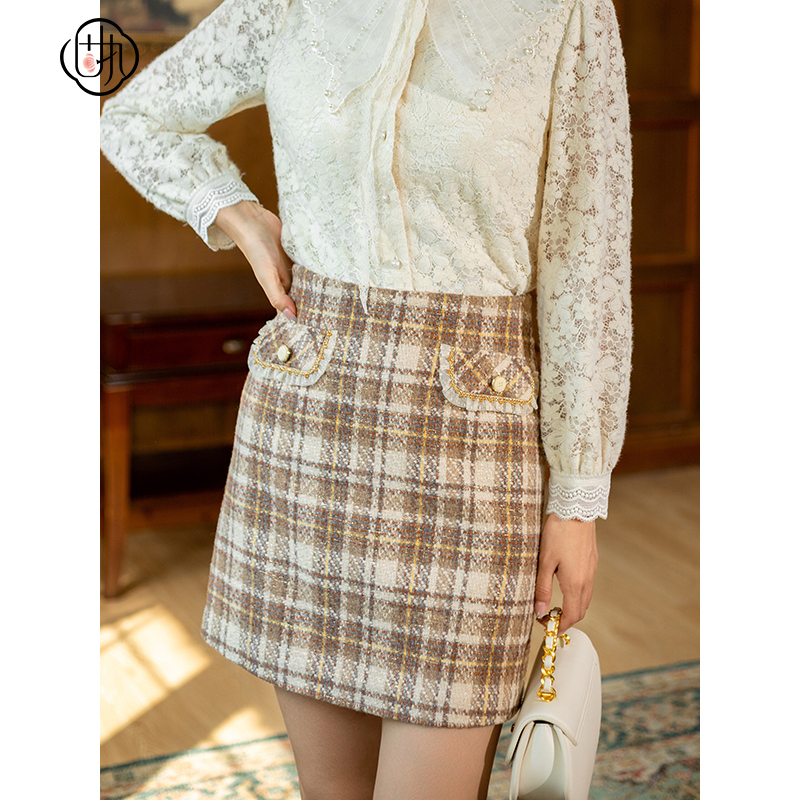 【诗语专属】固执秋冬季女复古小个子短款格子半身裙80114BQ06869