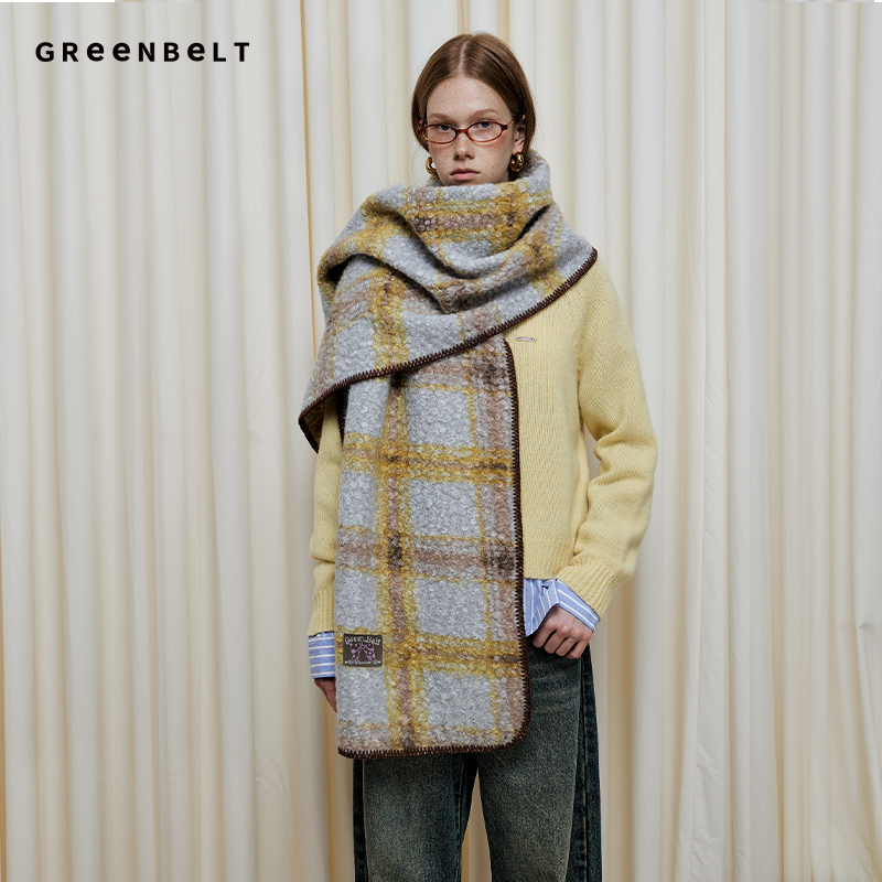 【明星同款】GREEN BELT高级感撞色格子围巾女清冷时尚保暖围脖