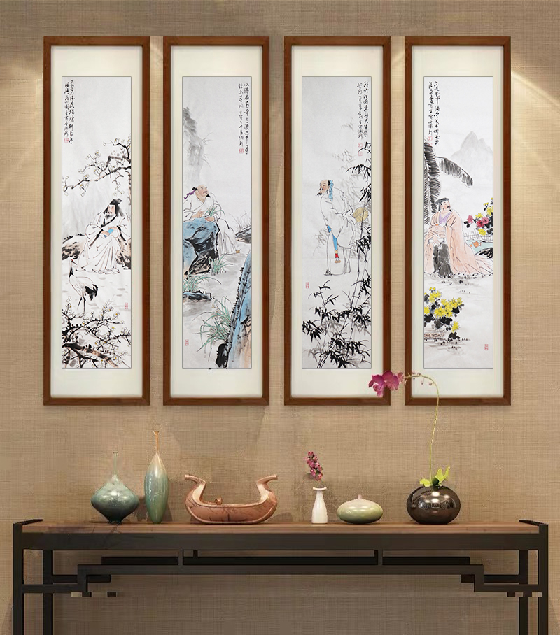 吴卫新画作《梅兰竹菊+人物》花鸟人物画