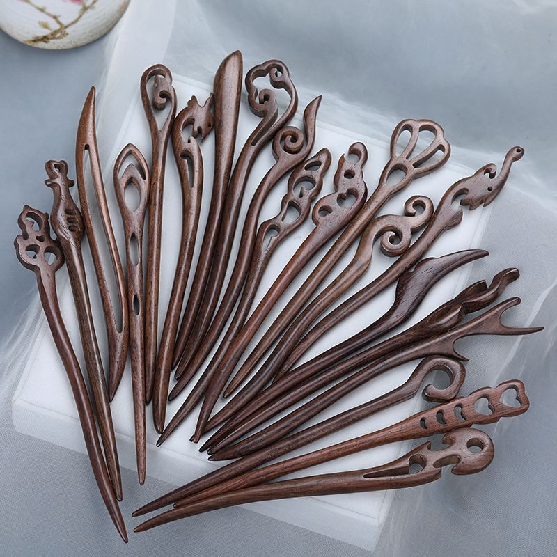 棕色实木木簪子简约现代发簪古风发饰实木盘发木簪汉服旗袍头饰