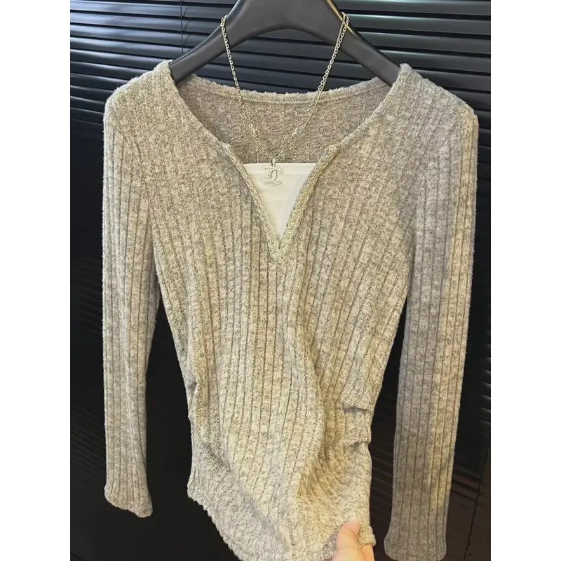 设计感法式小众纯欲假两件上衣女早秋新款韩版长袖高级感修身T恤