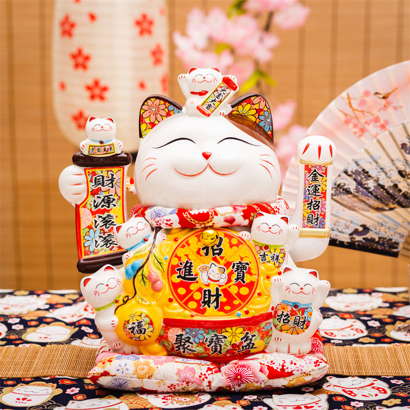 12-14寸招财猫摆件自动招手客厅店铺收银台玄关发财猫开业送礼