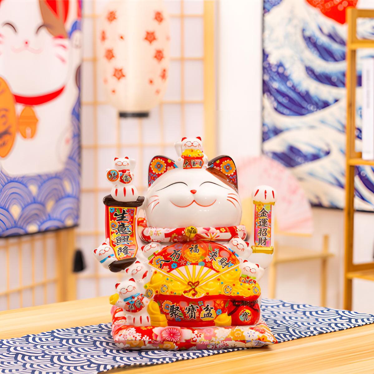 12-18寸招财猫自动摇手招财猫摆件带坐垫前台收银台店铺开业送礼