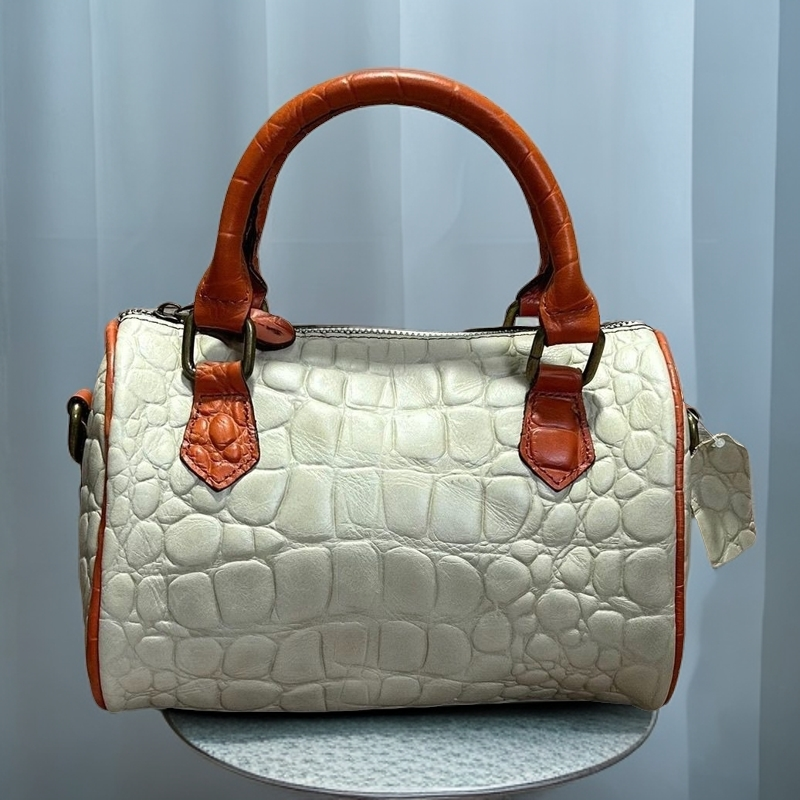 手工复古鳄鱼纹植鞣拱珠波士顿高级简约斜挎单肩手提英伦100%真皮