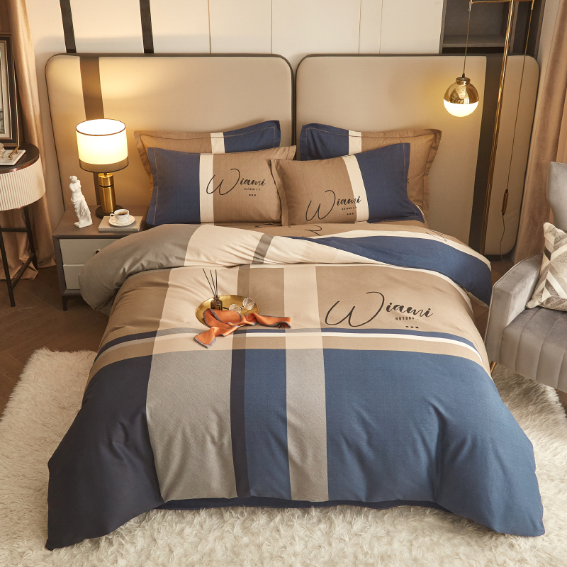 秋冬款纯棉四件套100全棉简约4件套床单被套家纺床上用品-文景