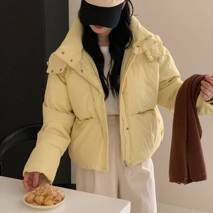 【2025畅销款】新款短款连帽立领宽松加厚面包服白鸭绒羽绒服