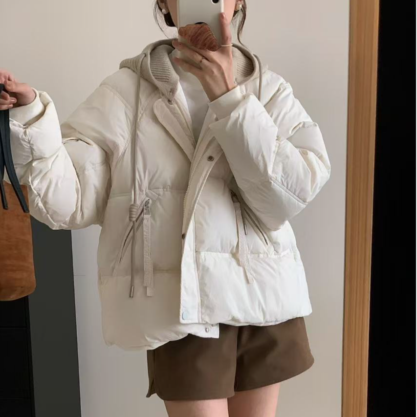 【2025爆款】针织帽宽松显瘦白鸭绒韩系女秋季新款休闲羽绒服