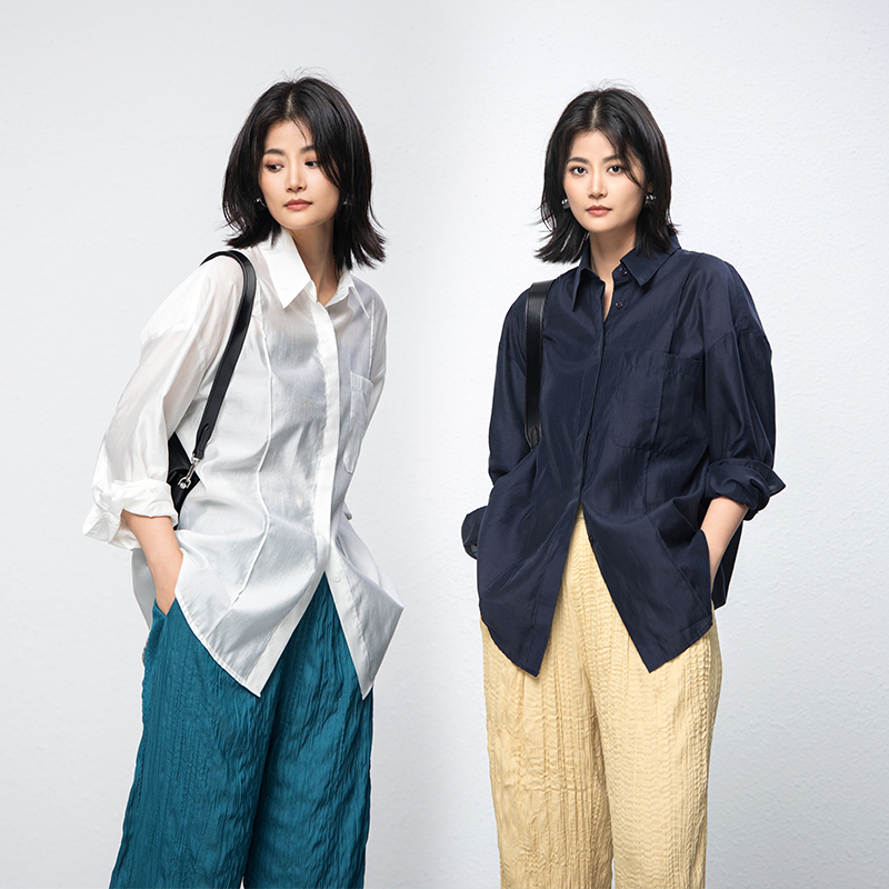 西野妮-衬衫女新款宽松百搭空调服冰丝防晒衣薄款上衣2383长袖