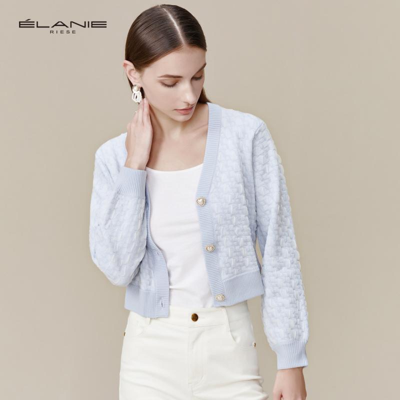ELANIE RIESE 慵懒风简约甜美减龄针织衫开衫外套 1311