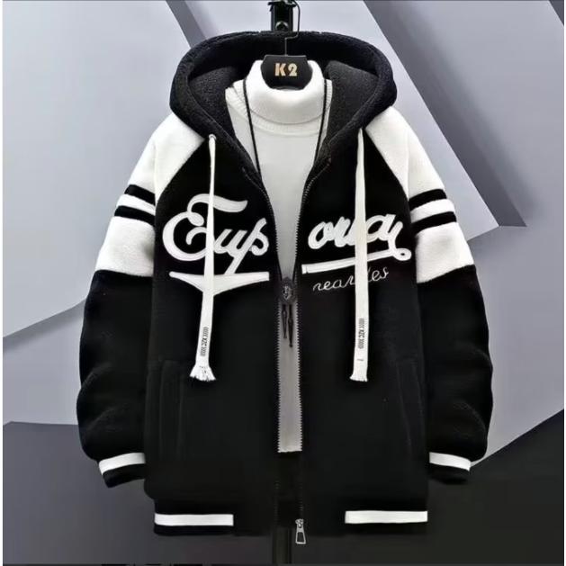 青少年秋冬加厚连帽颗粒绒外套初高中学生休闲帅气保暖男孩棉外套