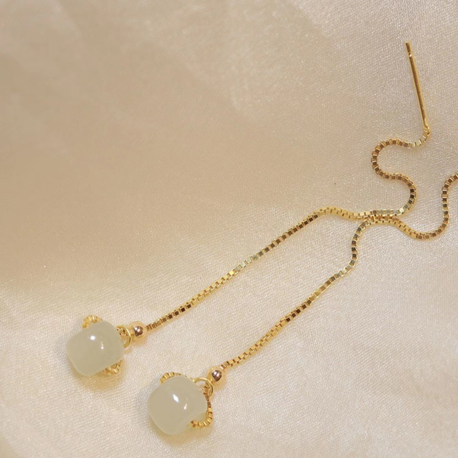 【林尚】爆款天然和田玉晴水925银耳线耳饰耳坠甄选老型珠多样性