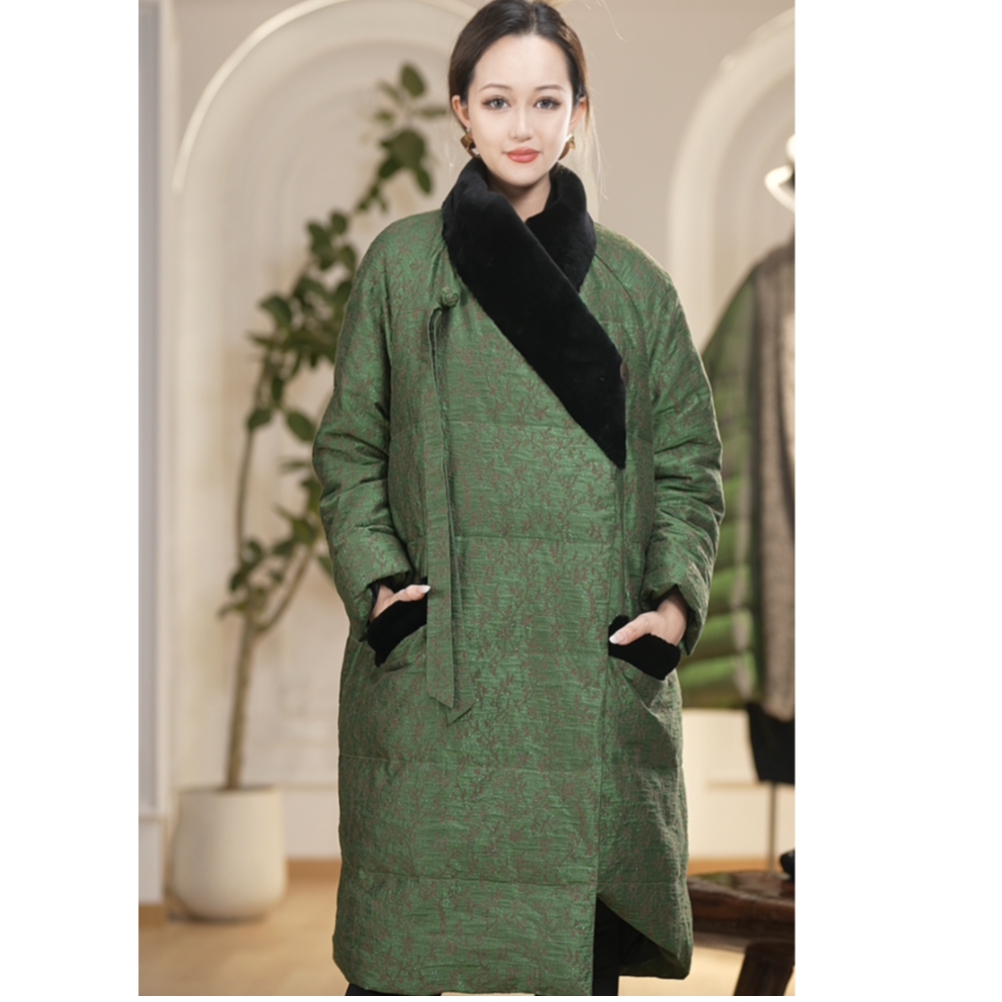 【镶守·玉树】原创设计师中长款防风时尚宽松保暖白鹅绒服Y6083-5