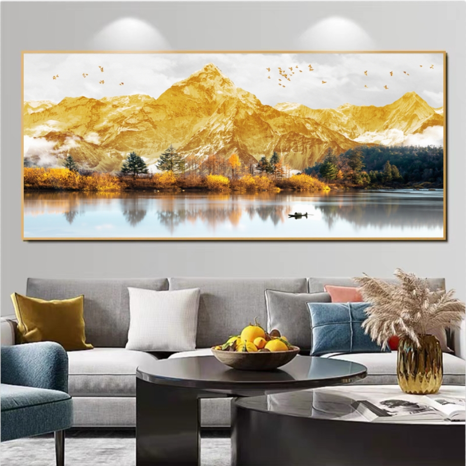   （金山风景）客厅风景金山沙发背景墙晶瓷立体镶钻装饰挂画横幅画