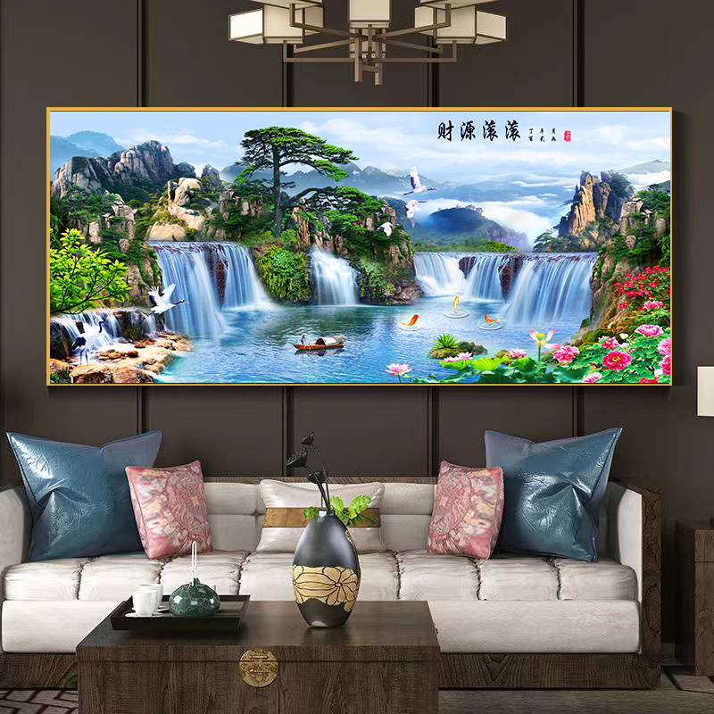 （迎客松）客厅沙发背景沙发背景办公室立体晶瓷客厅背景挂墙壁画