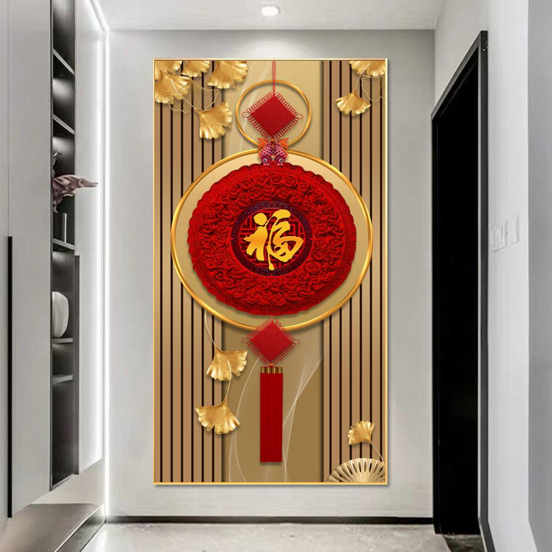 （福气临门） 新中式入户过道走廊玄关晶瓷镶钻画轻奢装饰画