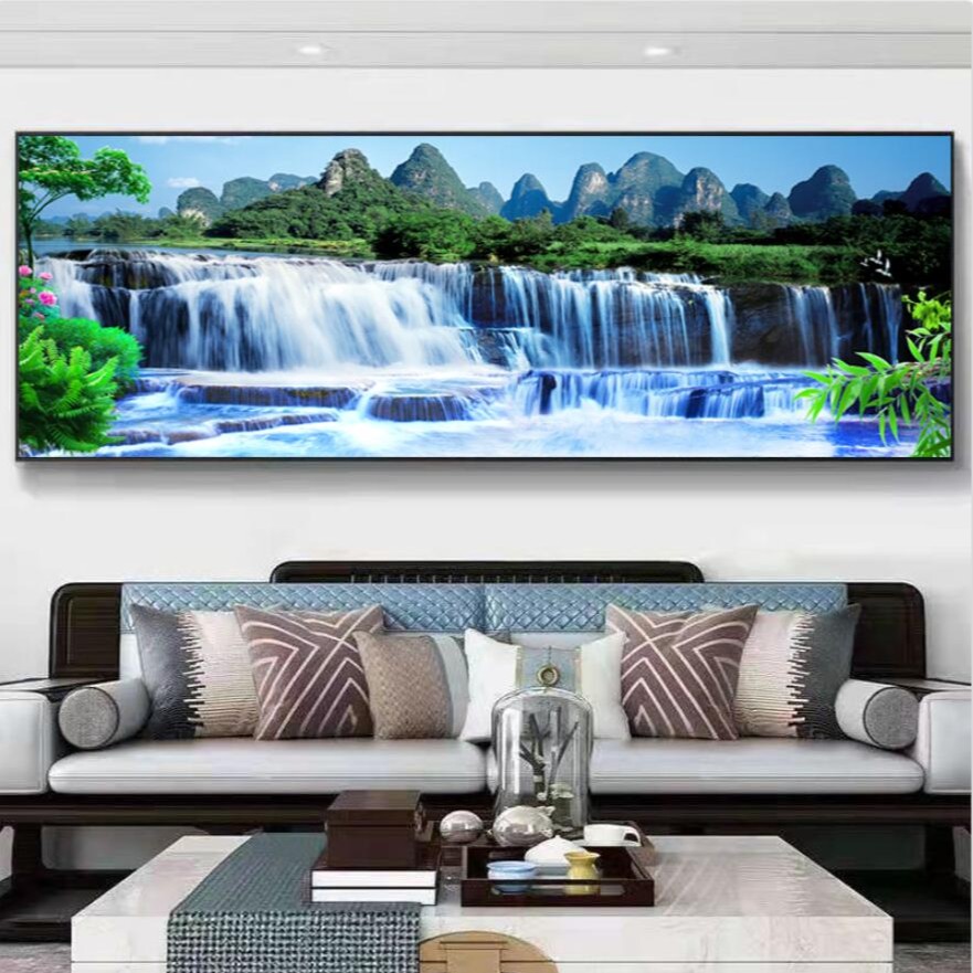 （横幅）客厅沙发背景墙办公室书房晶瓷手工镶钻挂墙壁画山水画