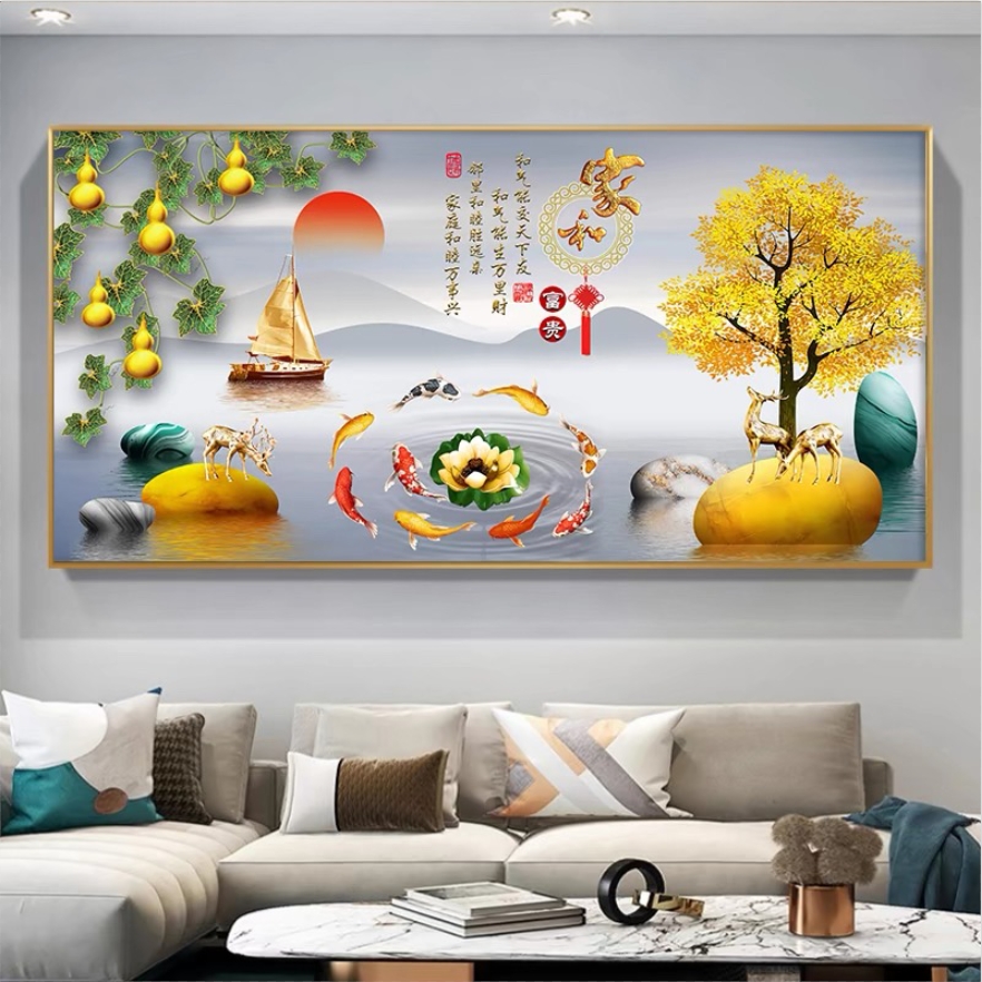   （五福临门）客厅家和葫芦沙发背景墙晶瓷立体镶钻装饰挂画横幅画