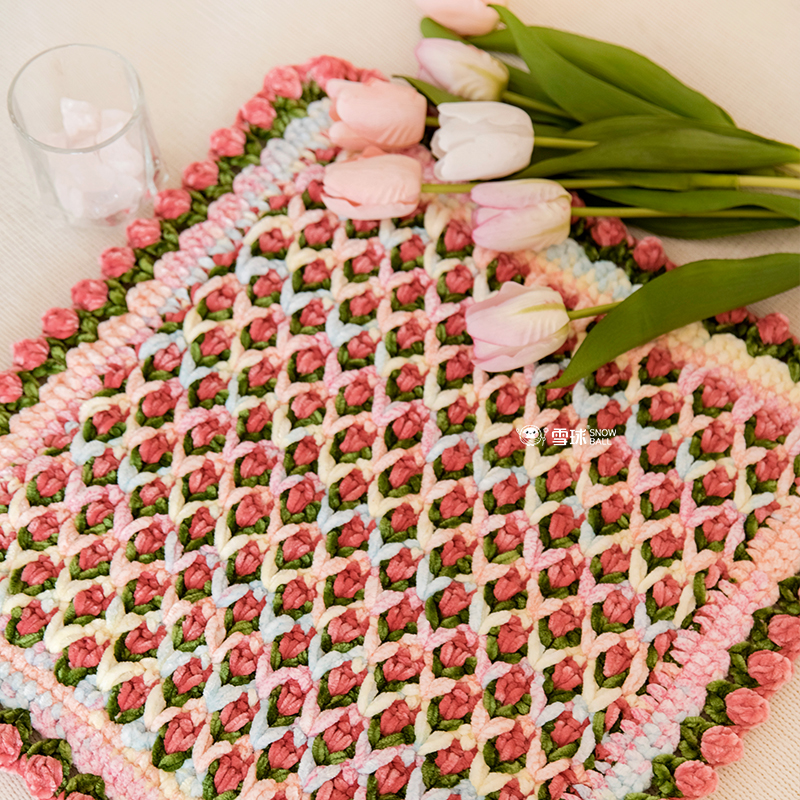 雪球diy暖绒钩编郁金香坐垫材料包手工编织自制基础钩编
