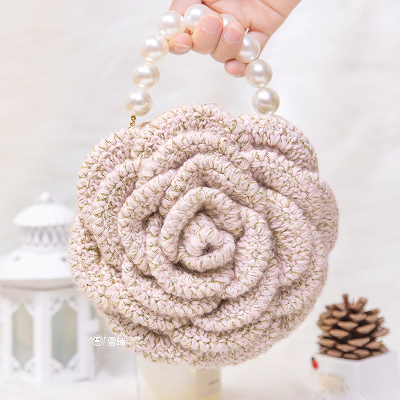 雪球diy手工编织只为花忙手腕包材料包自制针织毛线山茶花零钱包