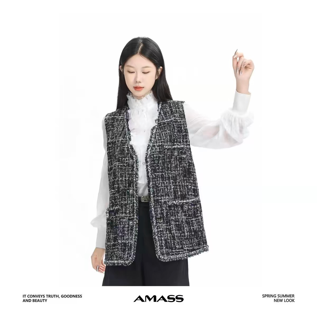 【阿玛施AMASS】5400910新款时尚气质百搭编织休闲小香风无袖马夹