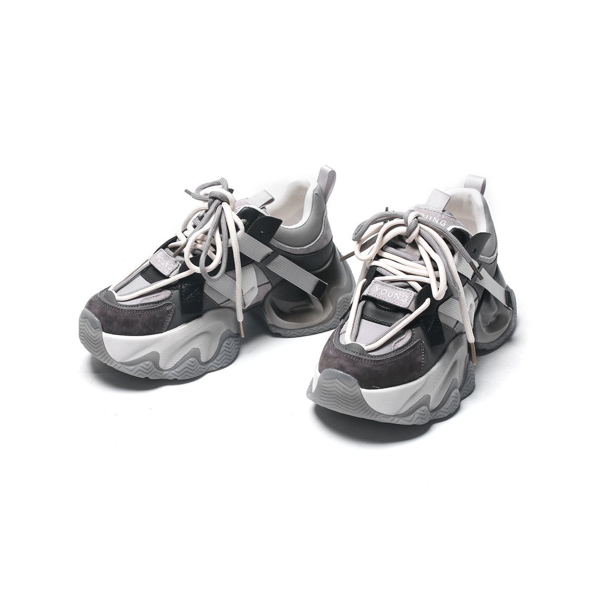 新款灰色调酷帅时尚老爹鞋厚底增高休闲百搭松糕运动鞋