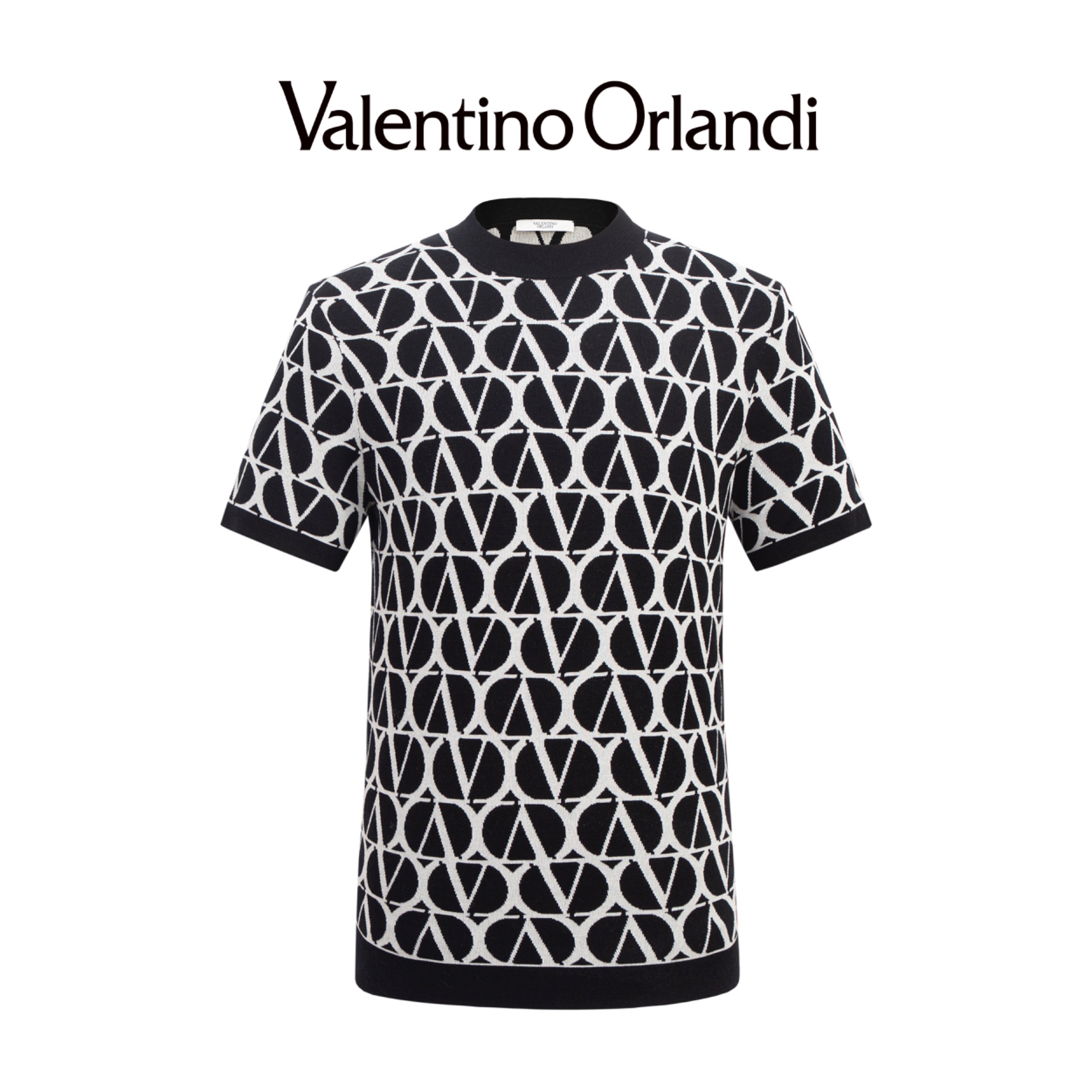 Valentino orlandi男士秋冬A版时尚老花绵羊毛针织短袖T恤羊毛衫